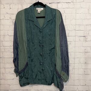 Vintage Papillon Green Button-Down Women's Shirt Size Medium